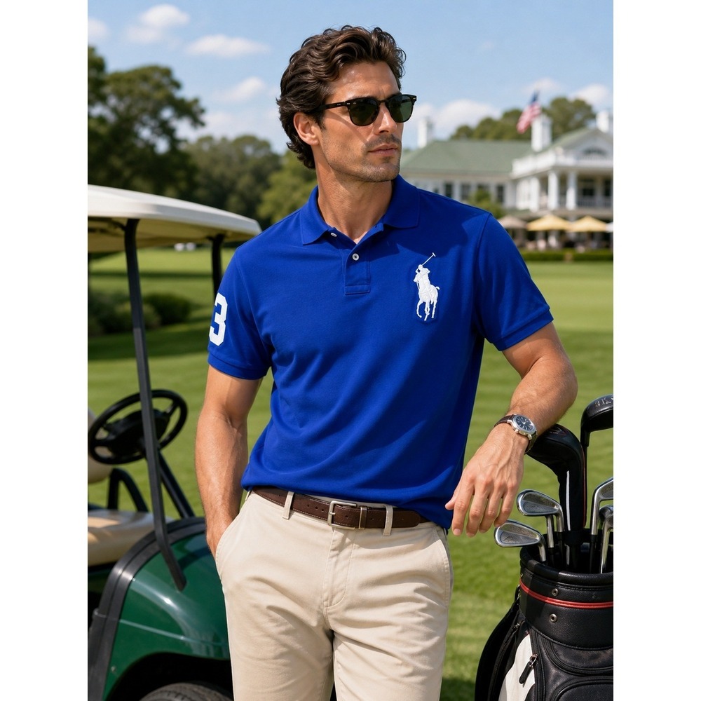 Polo Ralph Lauren Big Pony Polo Shirt MensXL Blue Custom Slim Fit Spell Out Logo
